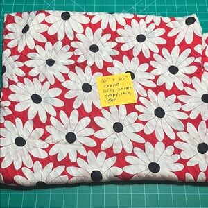 Red Floral Crepe Fabric with White Daisies